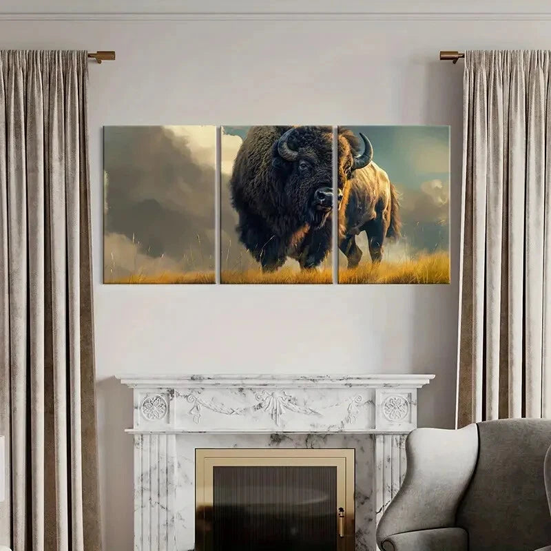 3pcs Artistic Bison Landscape Wildlife Art Metal Print Ready to Hang Art