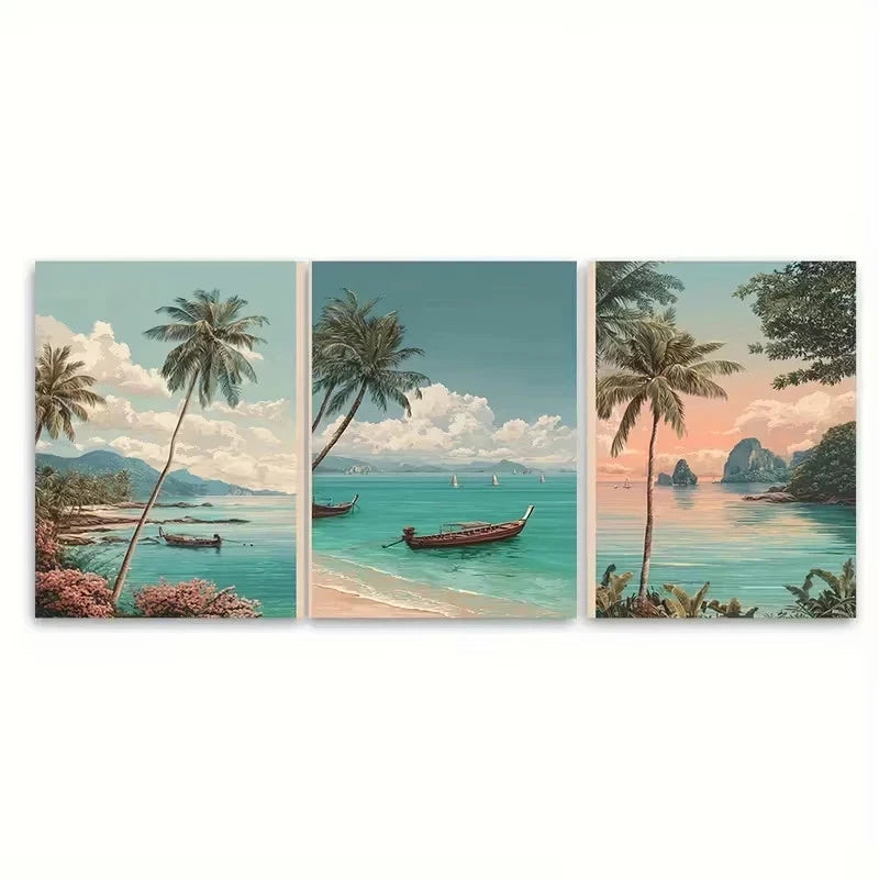 3pcs Koh Samui Asian Travel Wall Art Set Canvas Framed 40x60cm - High Quality Print 100% Australian Made Wall Canvas Ready to Hang