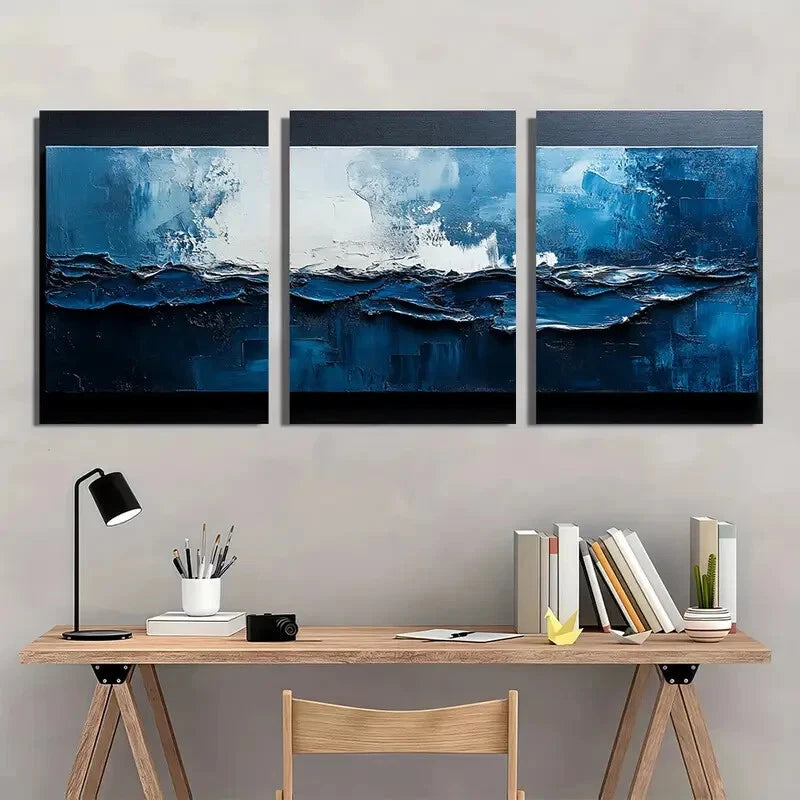 3pcs Textured Abstract Painting Black and White Metal Print Ready to Hang Art