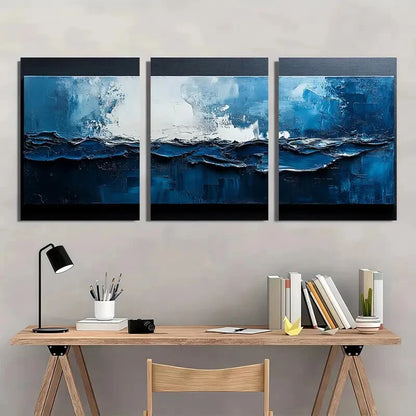 3pcs Textured Abstract Painting Black and White Metal Print Ready to Hang Art