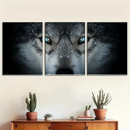 3pcs Wolf with Blue Eyes and Sharp Teeth Metal Print Ready to Hang Art