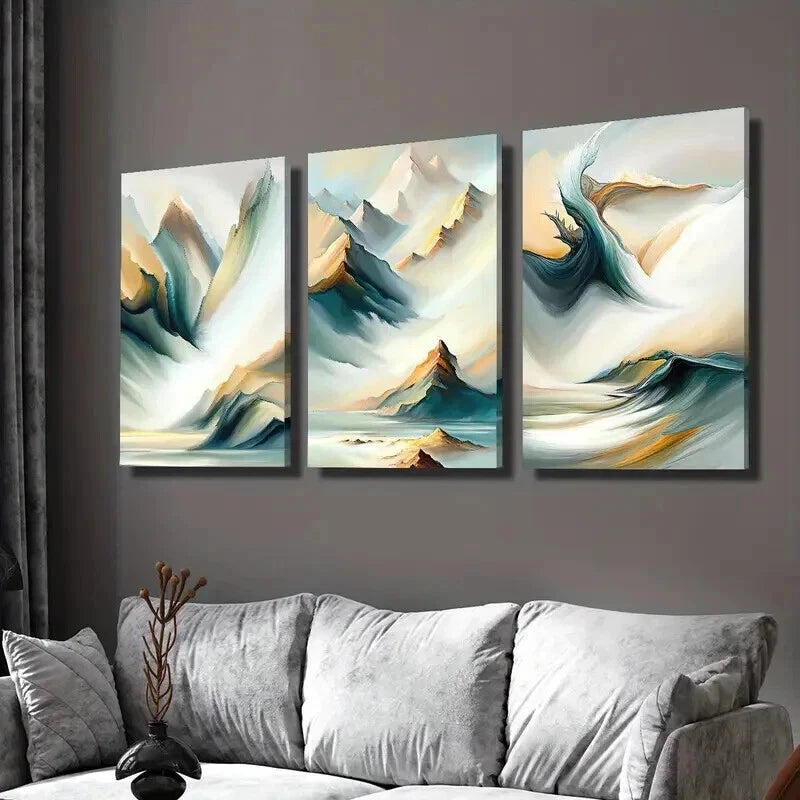 3pcs Fashionable Mountain Light Texture Wall Art Set Canvas Framed 40x60cm - High Quality Print 100% Australian Made Wall Canvas Ready to Hang