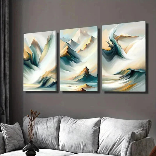 3pcs Fashionable Mountain Light Texture Wall Art Set Canvas Framed 40x60cm - High Quality Print 100% Australian Made Wall Canvas Ready to Hang