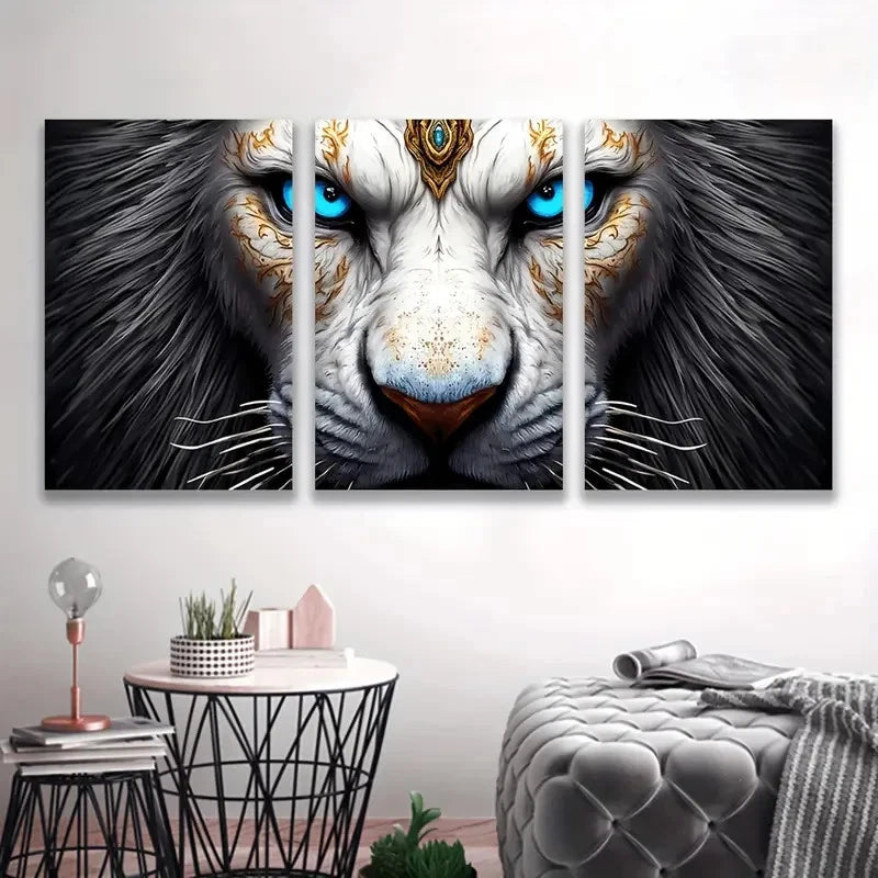 3pcs Abstract White Lion Painting Wall Art Set Canvas Framed 60x90cm - High Quality Print 100% Australian Made Wall Canvas Ready to Hang