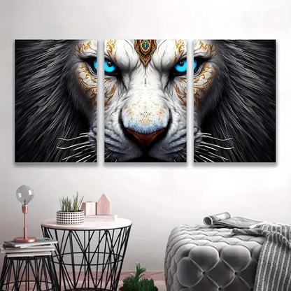 3pcs Abstract White Lion Painting Wall Art Set Canvas Framed 60x90cm - High Quality Print 100% Australian Made Wall Canvas Ready to Hang
