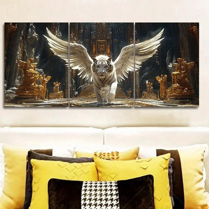 3pcs White Tiger with Angel Wings Classic Style Metal Print Ready to Hang Art