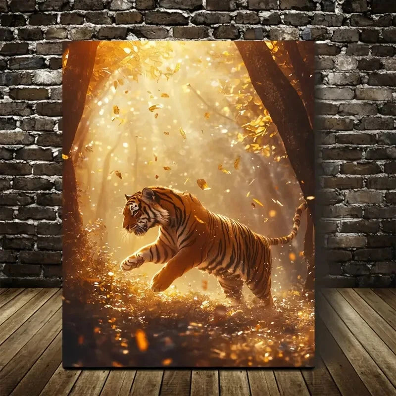 Majestic Tiger in Magical Forest Scene Painting 40x60cm Metal Print Ready to Hang