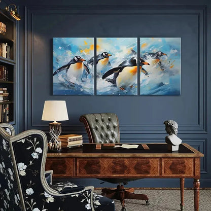 3pcs Penguin Abstract Animal Art Splash Metal Print Ready to Hang Art