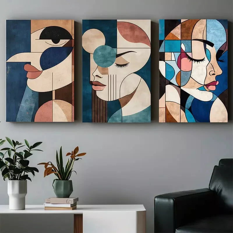 3pcs Modern Abstract Face Canvas Framed 40x60cm - High Quality Print 100% Australian Made Wall Canvas Ready to Hang