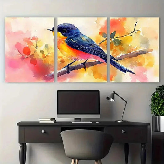 3pcs Vibrant Watercolor Bird Illustration Seasonal Metal Print Ready to Hang Art