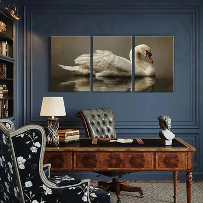 3pcs Elegant Water Swan Art White Feathers Metal Print Ready to Hang Art