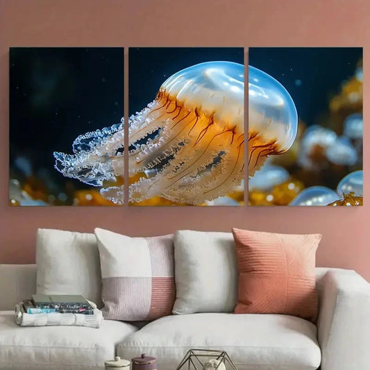3pcs Small White Jellyfish Sea Photography Wall Art Set Canvas Framed 40x60cm - High Quality Print 100% Australian Made Wall Canvas Ready to Hang
