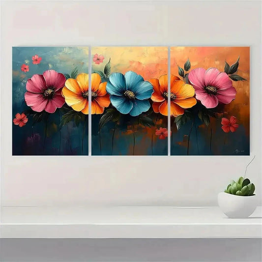 3pcs Abstract Floral Theme Painting Metal Print Ready to Hang Art