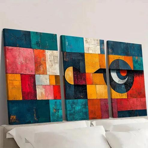 3pcs Bold Colors & Geometric Design FD Wall Art Set Canvas Unframed - High Quality Print 100% Australian Made Wall Canvas