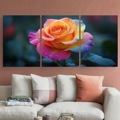 3pcs Vibrant Rainbow Rose Macro Photography Wall Art Set Canvas Framed 50x70cm - High Quality Print 100% Australian Made Wall Canvas Ready to Hang