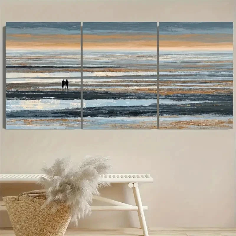 3pcs Minimalist Scandinavian Seascape Wall Art Metal Print Ready to Hang Art