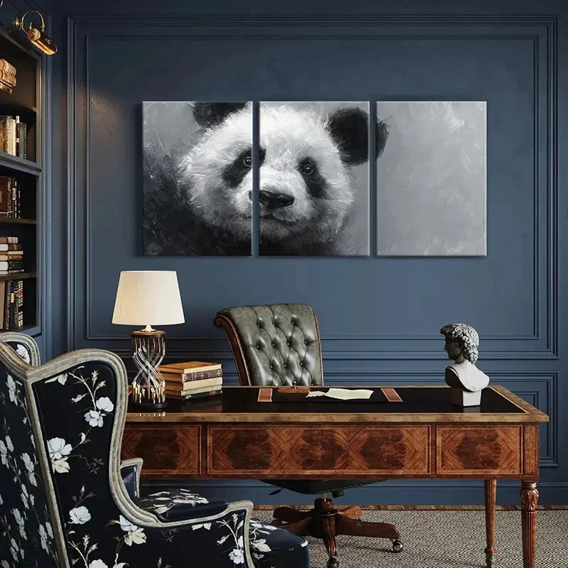3pcs Panda Artwork Abstract Painting Metal Print Ready to Hang Art