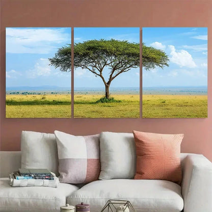 3pcs Serengeti Africa Safari Acacia Trees Wildlife Metal Print Ready to Hang Art