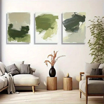 3pcs Green Abstract Brushstroke Art Print Metal Print Ready to Hang Art