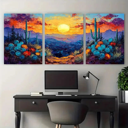 3pcs Arizona Desert Cactus Sunset Scene Wall Art Set Canvas Framed 40x60cm - High Quality Print 100% Australian Made Wall Canvas Ready to Hang