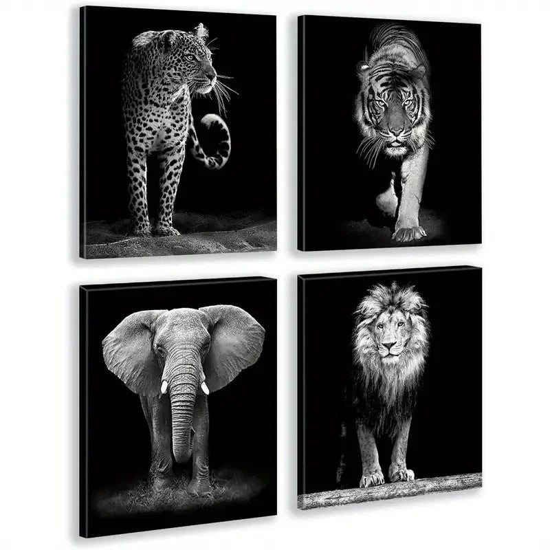 pcs Black and White Wildlife Wall Art Canvas Framed