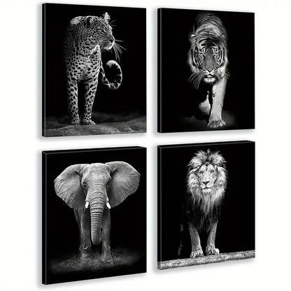 pcs Black and White Wildlife Wall Art Canvas Framed