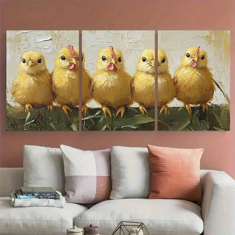 3pcs Vibrant Chick Farm Animals Bird Metal Print Ready to Hang Art