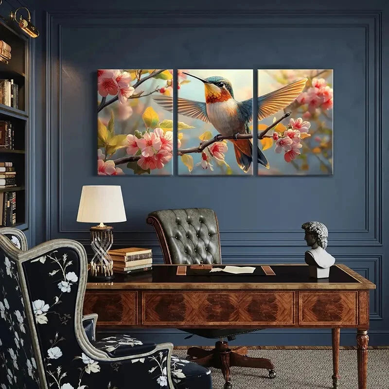 3pcs Hummingbird Blossoms Springtime Animal Metal Print Ready to Hang Art