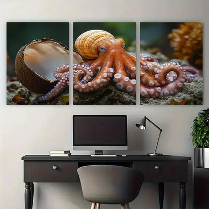 3pcs Coconut Octopus Seashell Sea Life Metal Print Ready to Hang Art