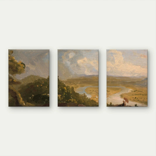 3pcs Classical River Valley Landscape Painting Wall Art Set Canvas Framed 50x70cm - High Quality Print 100% Australian Made Wall Canvas Ready to Hang