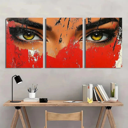 3pcs Vibrant Abstract Bold Colors and Textured Metal Print Ready to Hang Art