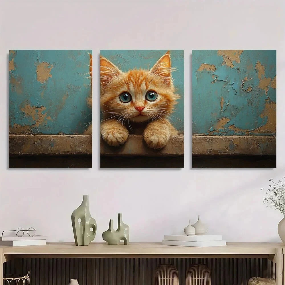 3pcs Animals Cat Kitten Murals Metal Print Ready to Hang Art
