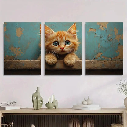 3pcs Animals Cat Kitten Murals Metal Print Ready to Hang Art