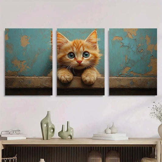 3pcs Animals Cat Kitten Murals Metal Print Ready to Hang Art