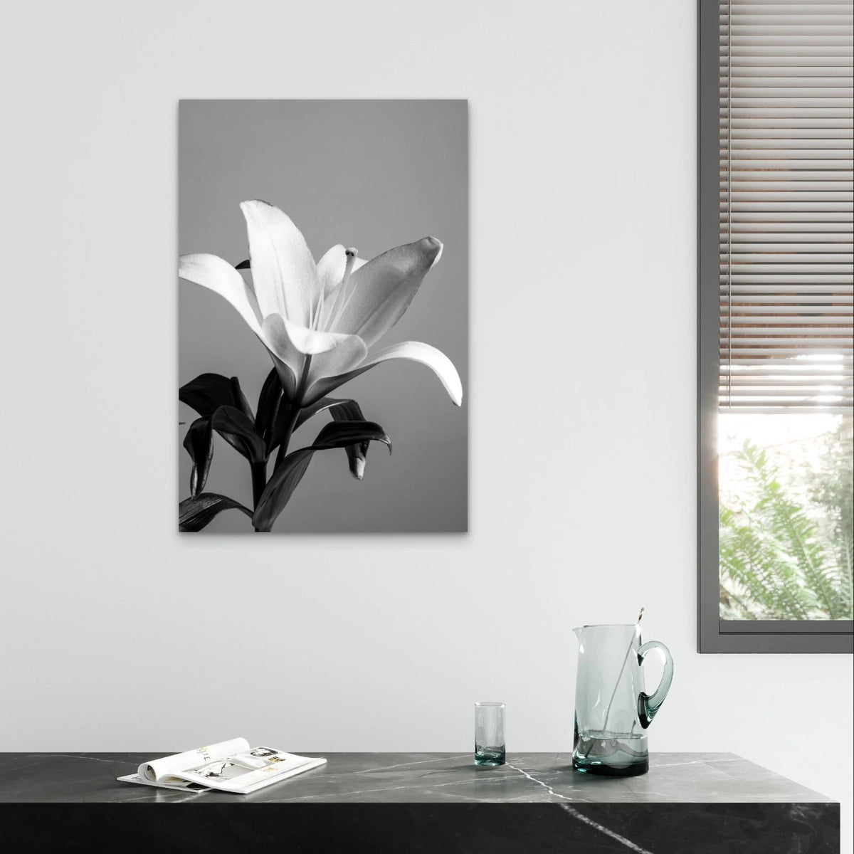 Black and White Lily Flower Botanical Modern 40x60cm Metal Print Ready to Hang