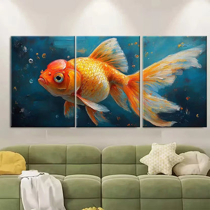 3pcs Goldfish Oil Painting Impasto Fish Art Metal Print Ready to Hang Art