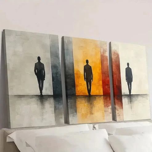 3pcs Serene Beige Silhouette Figures SB Wall Art Set Canvas Unframed - High Quality Print 100% Australian Made Wall Canvas