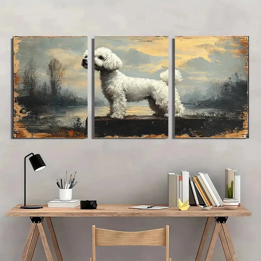 3pcs Vintage Dog Rustic Antique Animal Wall Art Set Canvas Framed 40x60cm - High Quality Print 100% Australian Made Wall Canvas Ready to Hang