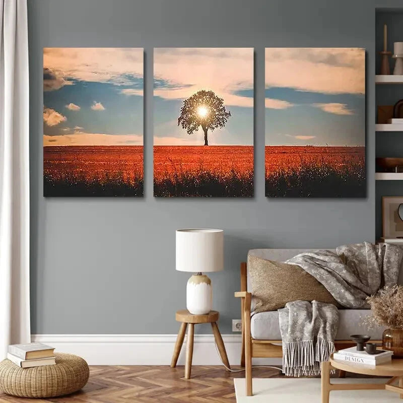 3pcs Beautiful Trees Sunrise Blue Sky Metal Print Ready to Hang Art