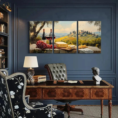 3pcs Tuscany Landscape Wine And Cheese Metal Print Ready to Hang Art