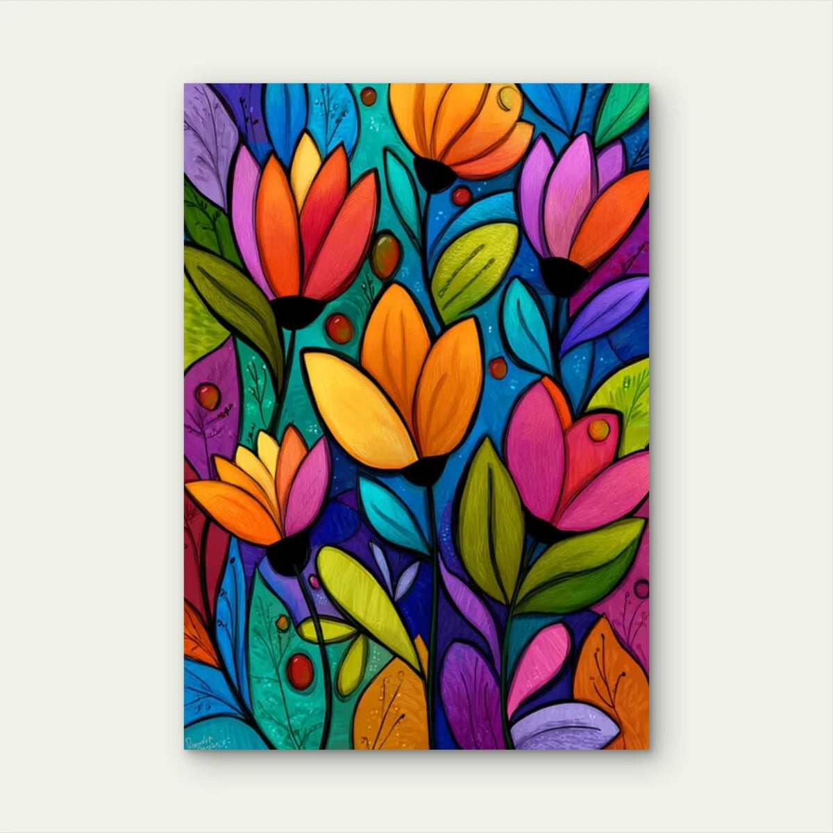 Vibrant Abstract Floral Painting Metal Print Ready to Hang
