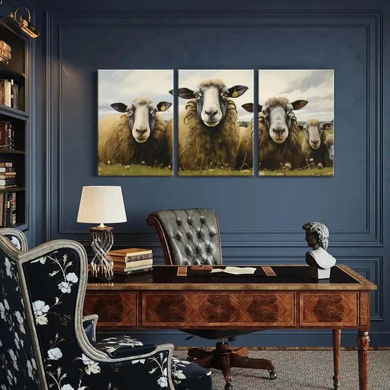 3pcs Sheep Pastoral Scene Farmhouse Art Metal Print Ready to Hang Art