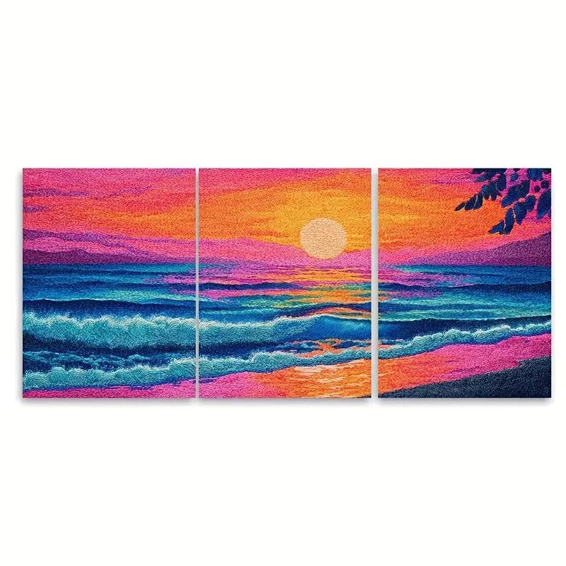 3pcs Depicting Beach Waves at Dawn Wall Art Set Canvas Framed 40x60cm – High Quality Print 100% Australian Made Wall Canvas Ready to Hang