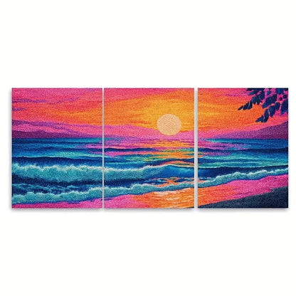 3pcs Depicting Beach Waves at Dawn Wall Art Set Canvas Framed 40x60cm – High Quality Print 100% Australian Made Wall Canvas Ready to Hang