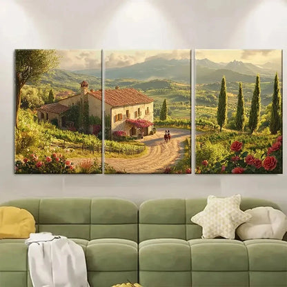 3pcs Romantic Spring Scene with Stone Farmhouse Metal Print Ready to Hang Art