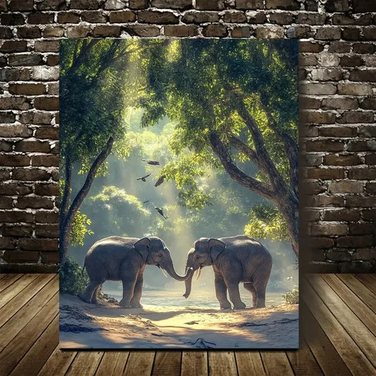 Majestic Elephants Playing Together On Sandy Beach 40x60cm Metal Print Ready to Hang