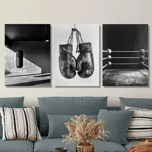 3pcs Dark Boxing Black And White Retro Photo Metal Print Ready to Hang Art