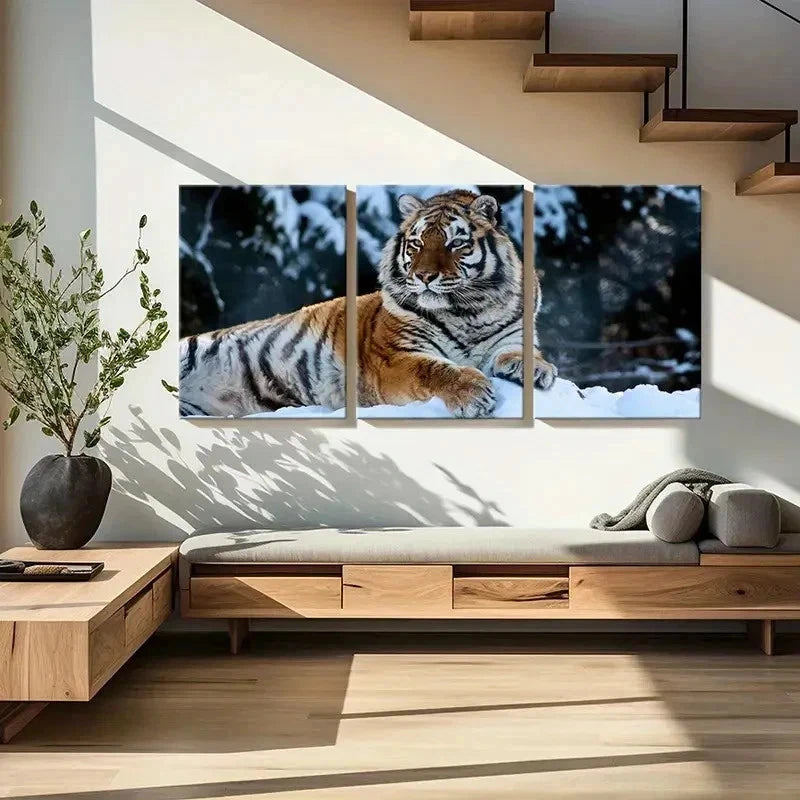 3pcs Tiger in Snow Surface Modern Wall Art Set Canvas Framed 40x60cm - High Quality Print 100% Australian Made Wall Canvas Ready to Hang