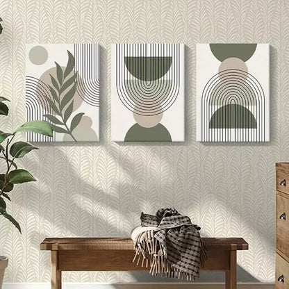 3pcs Green Sage Boho  Art with Golden Wall Art Set Canvas Unframed - High Quality Print 100% Australian Made Wall Canvas
