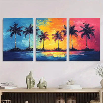 3pcs Colorful Palm Tree Tall Coconut Trees Metal Print Ready to Hang Art